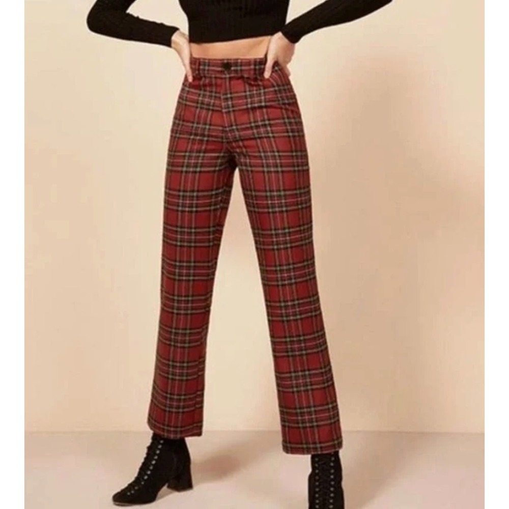 REFORMATION Franklin Pant in Red Plaid